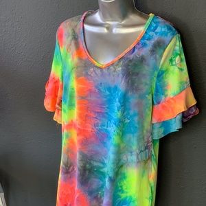Tie dye top with frilly sleeve